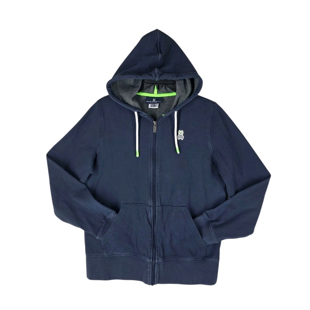 Psycho Bunny Hoodie Jacket Mens XS Navy Blue Full Zip Neon Trim Logo